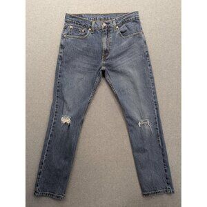 Levis Jeans Mens 33x32 Blue 502 Taper Stretch Distressed Zip Fly 29507-0390